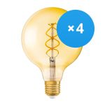Multipack 4x Osram Vintage 1906 LED E27 Globe Filament Gold 125mm 5W 250lm - 820 Extra Warm White | Replaces 25W Multipack 4x Osram Vintage 1906 LED E27 Globe Filament Gold 125mm 5W 250lm - 820 Extra Warm White | Replaces 25W